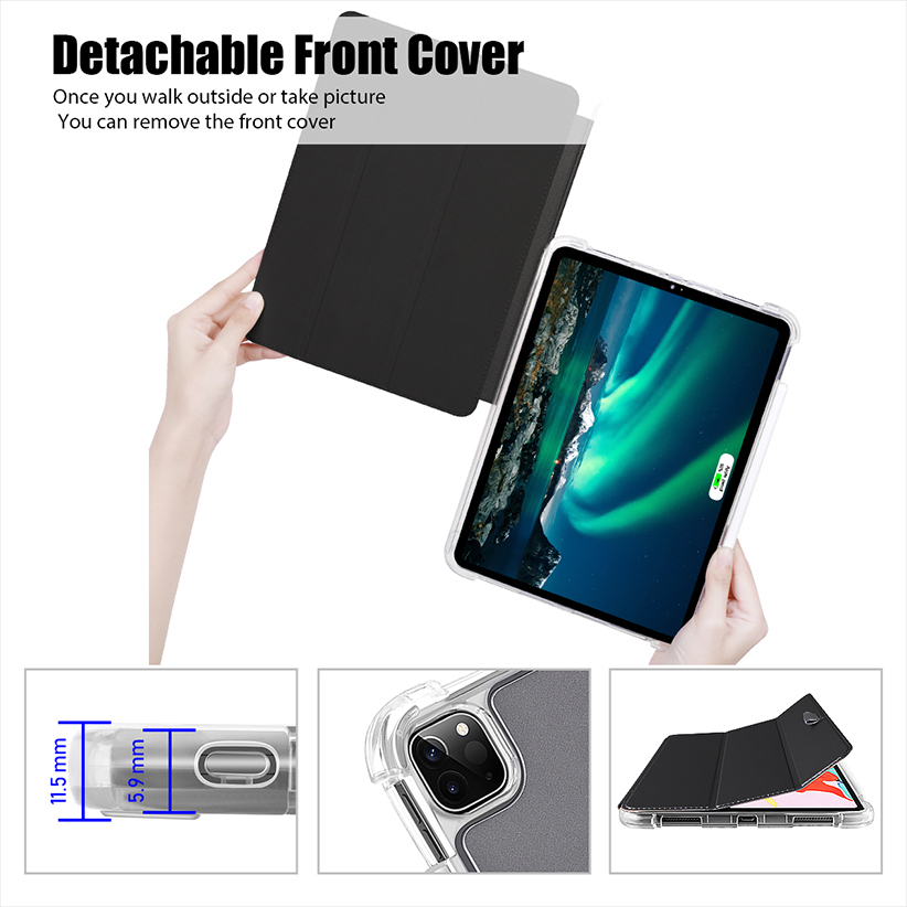 iPad Pro13 2024 Smart Folio Case Translucent Frosted Back Cover with Auto Wake Sleep